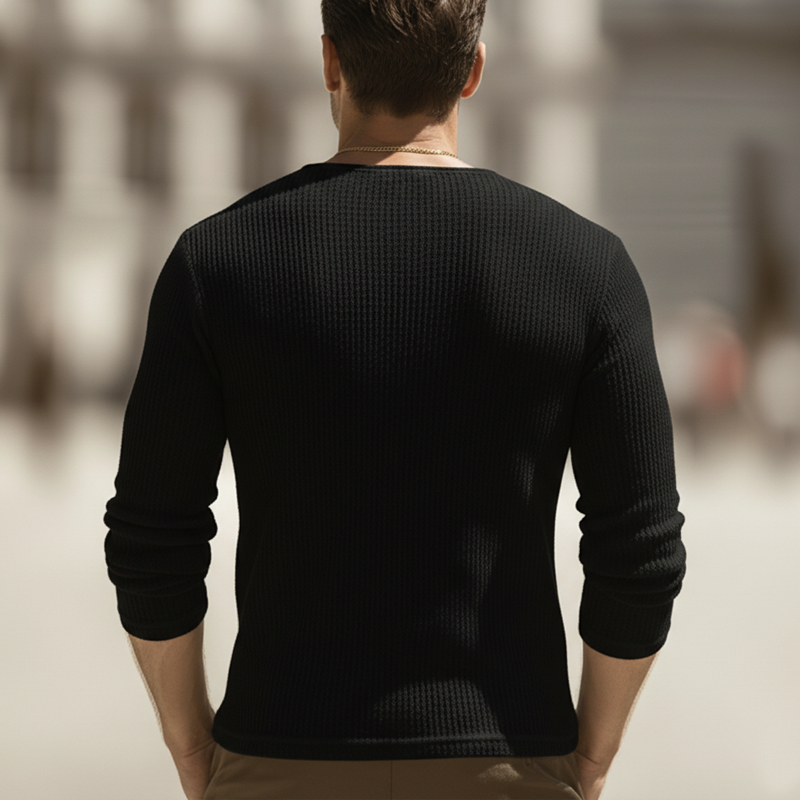 Men's Minimalist Deep V-neck High-stretch Knitted Long-sleeved T-shirt MTZ2949A8U