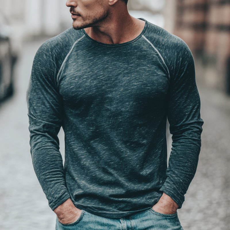 Men's Cotton Blend Long-sleeved Crew Neck T-shirt MTA0723H5X