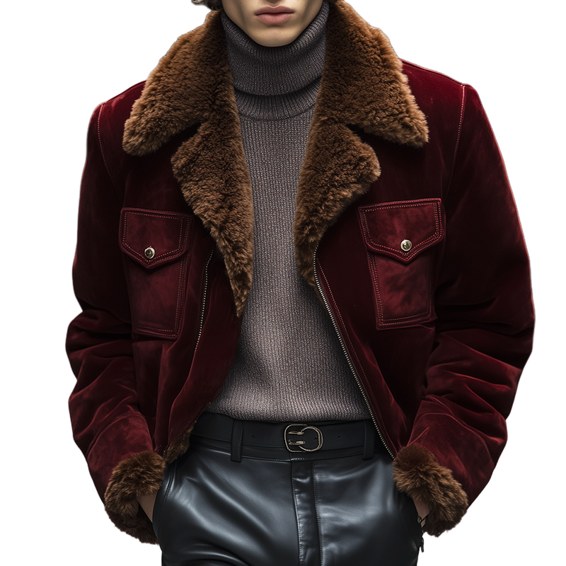 Men's Retro Casual Velvet Warm Fur Collar Jacket MTA1834I2TO