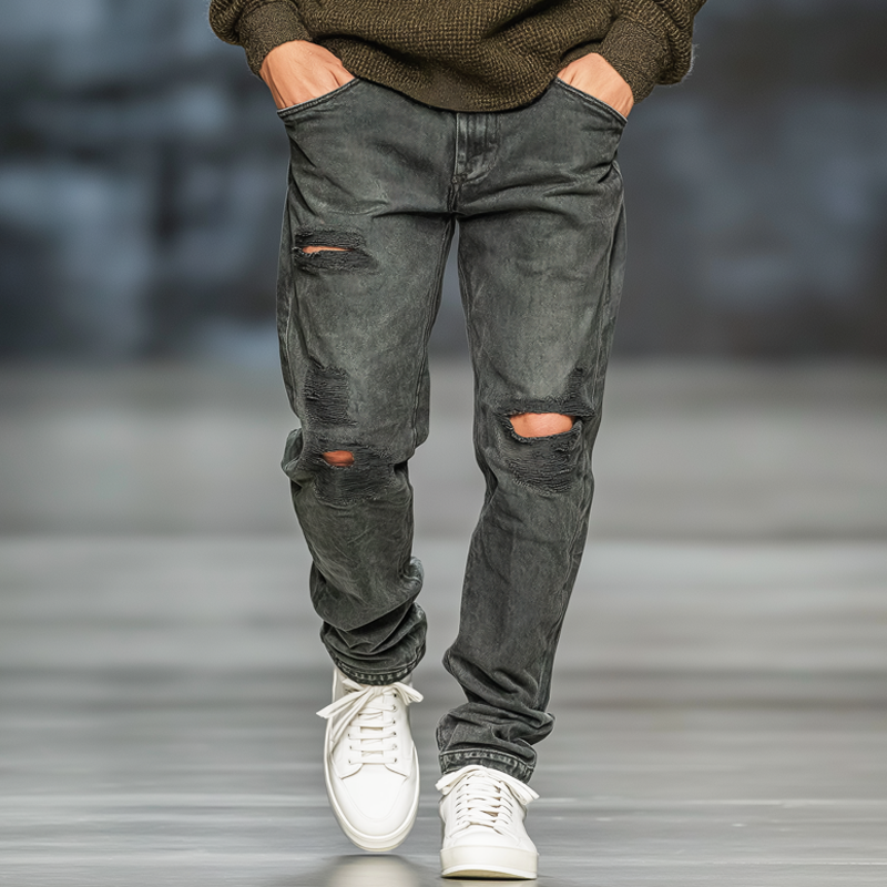 Men's Classic Straight-leg Ripped Jeans MTA2415J6U