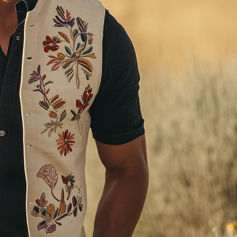 Men's Summer Fashion Embroidered Cotton Blended Vest (with Lining) MTA2701F3P