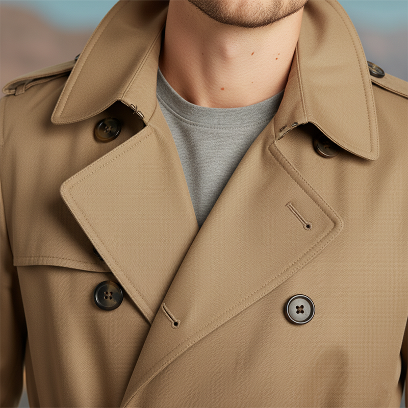 Men's Autumn Fashion Twill Cotton Double-Breasted Trench Coat (Including Belt) MTA1008J0P