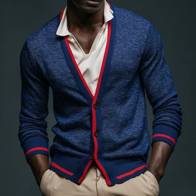 Men's Retro Casual Contrast Color Knit Cardigan MTA0641H5TO