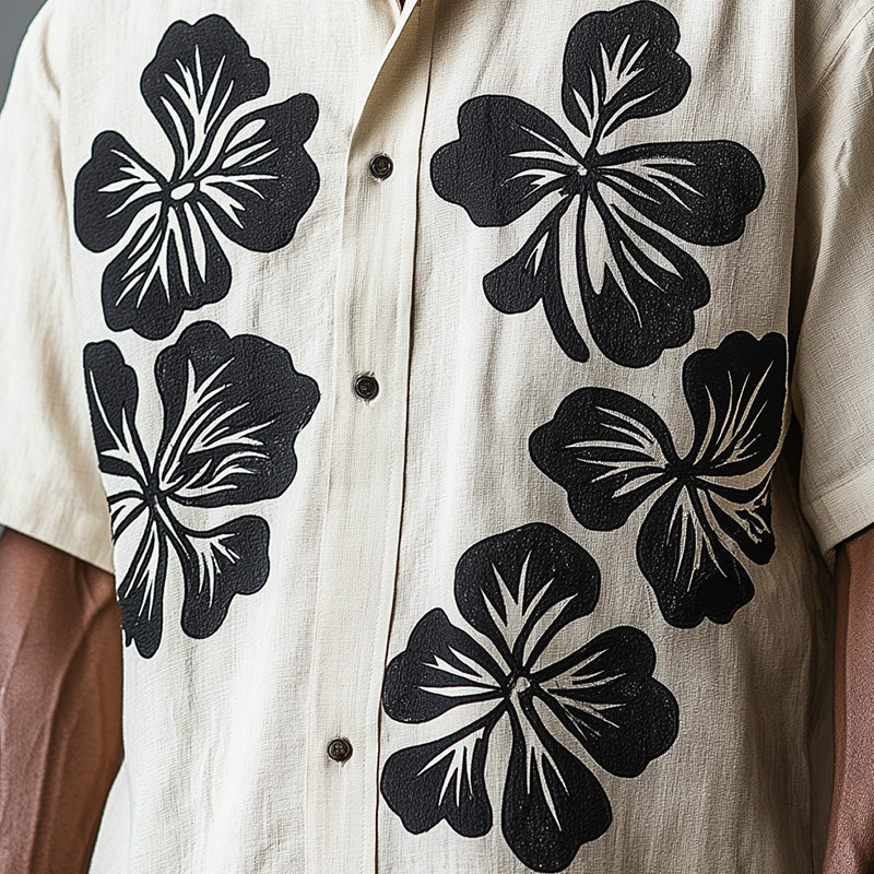 Men's Summer Vacation Style Solid Color Print Linen Short Sleeve Shirt MTA2299E0P