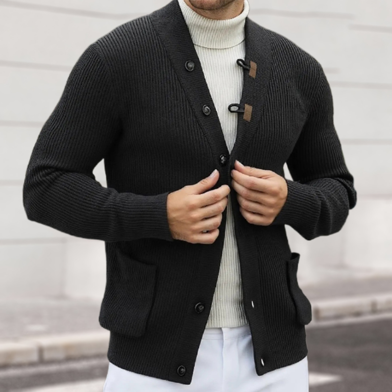 Men's Casual Solid Color V-neck Single-breasted Loose Knitted Cardigan MTA1187H7M