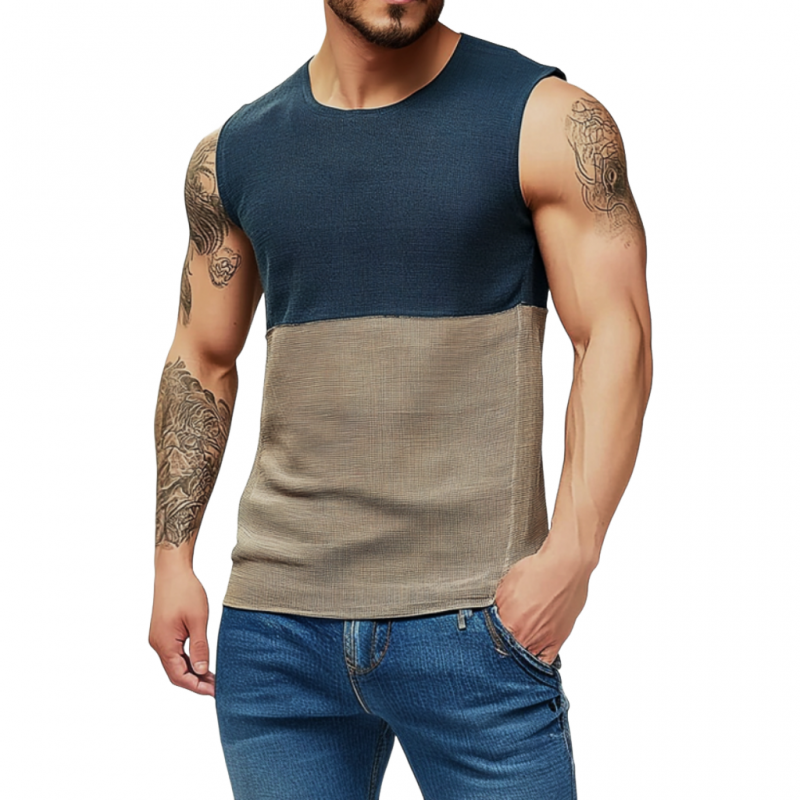 Men's Casual Round Neck Contrast Color Slim Fit Knitted Tank Top MTA1590E6M