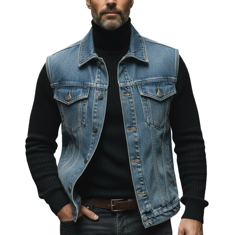 Men's Vintage Washed Denim Vest MTA1932L4P