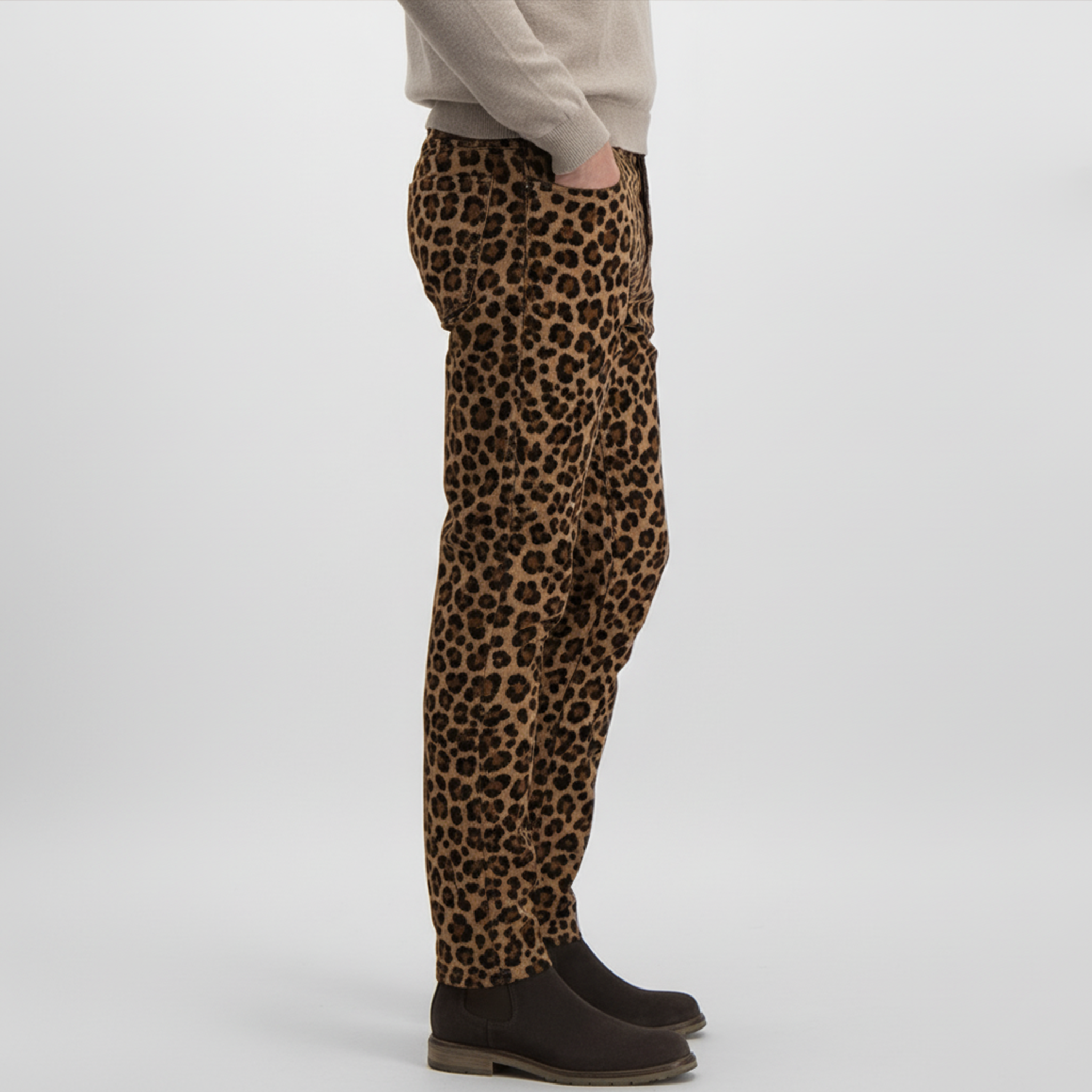 Men's Retro Western Leopard Print Faux Suede Pants MTA2702J0K