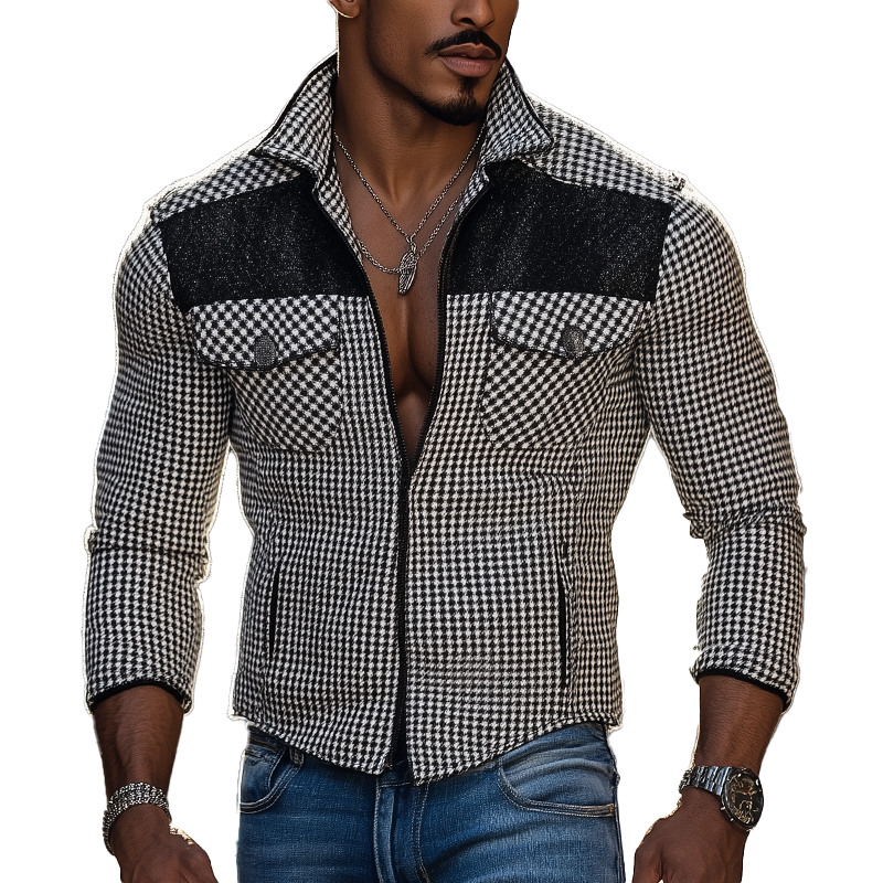 Men's Winter Retro Houndstooth Lace Patchwork Jacket MTA3047J6P