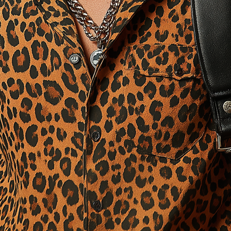 Men's Vintage Leopard Print Cotton Blend Short Sleeve Shirt MTA2193G8P