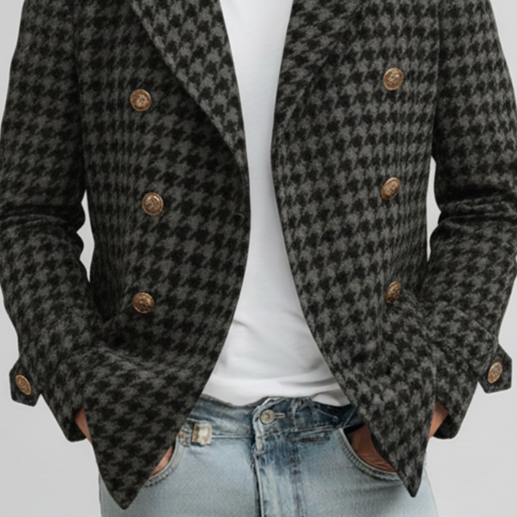 Men's Classic Retro Lapel Double-breasted Houndstooth Wool Jacket MTA2742K7K