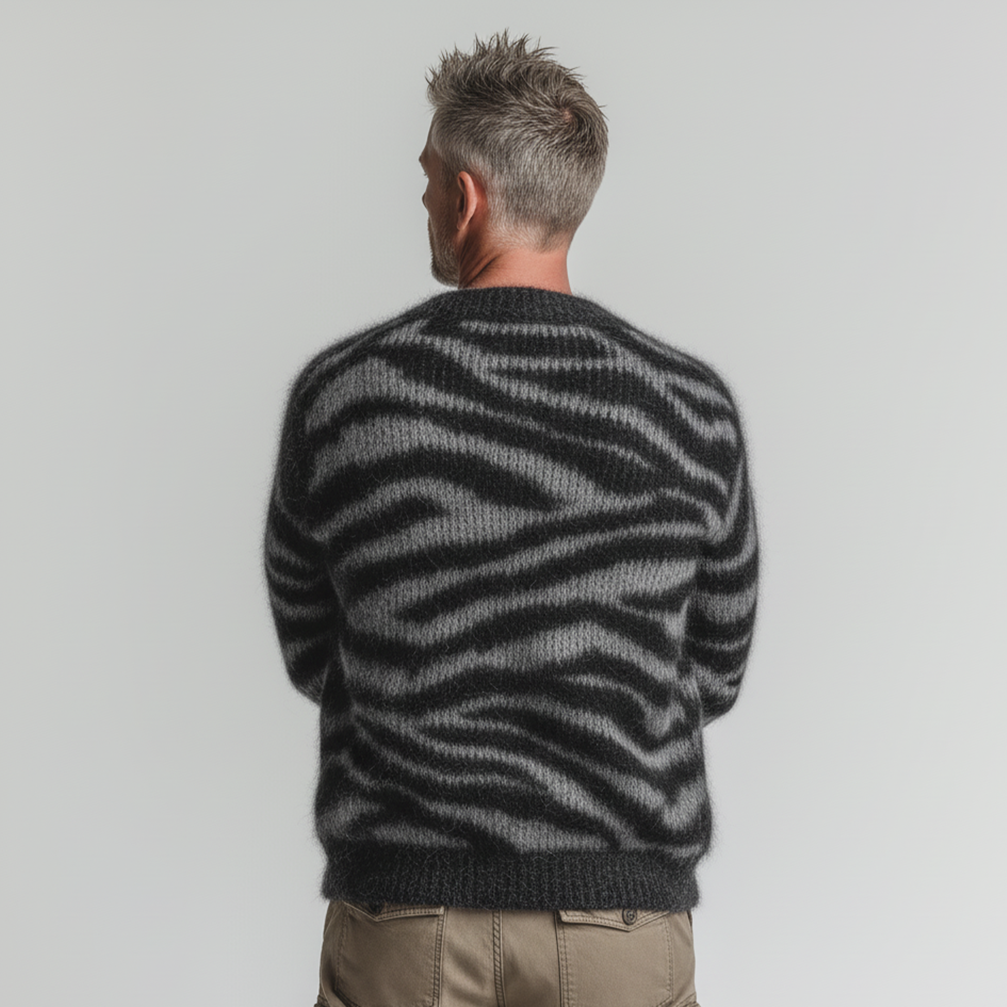 Men's Casual And Fashionable Zebra Pattern Knitted Cardigan MTA1738J1K