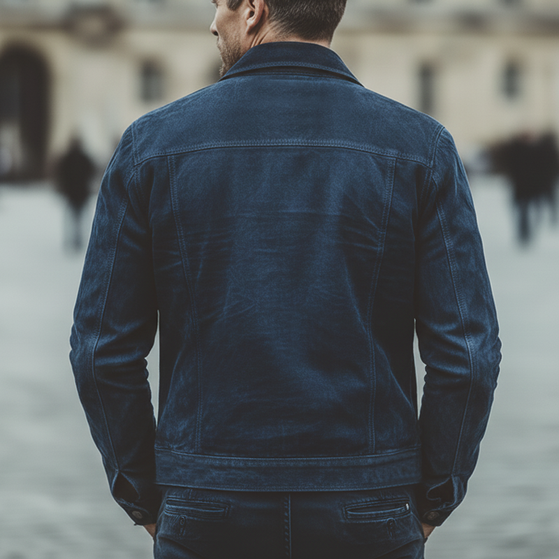 Men's Classic Navy Faux Suede High Hip Button-up Jacket MTZ0568A2U