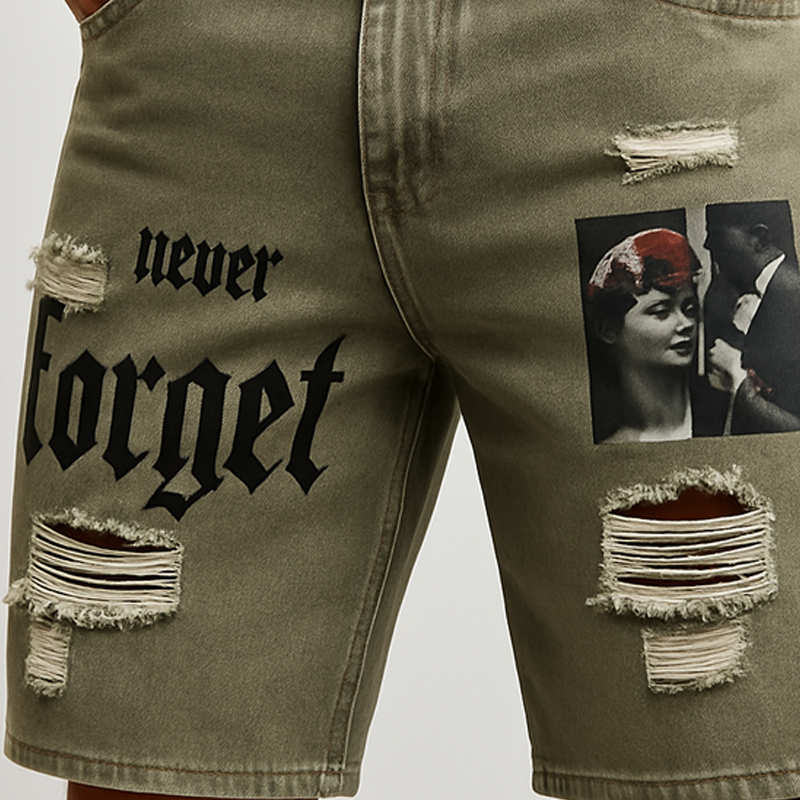 Men's Summer Fashion Printed Ripped Denim Shorts MTA0542F5U