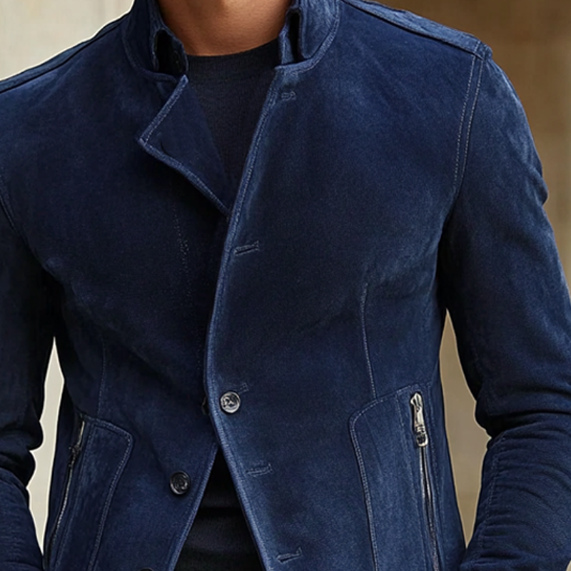 Men's Solid Faux Suede Lapel Zip-Up Jacket MTA2658H4X