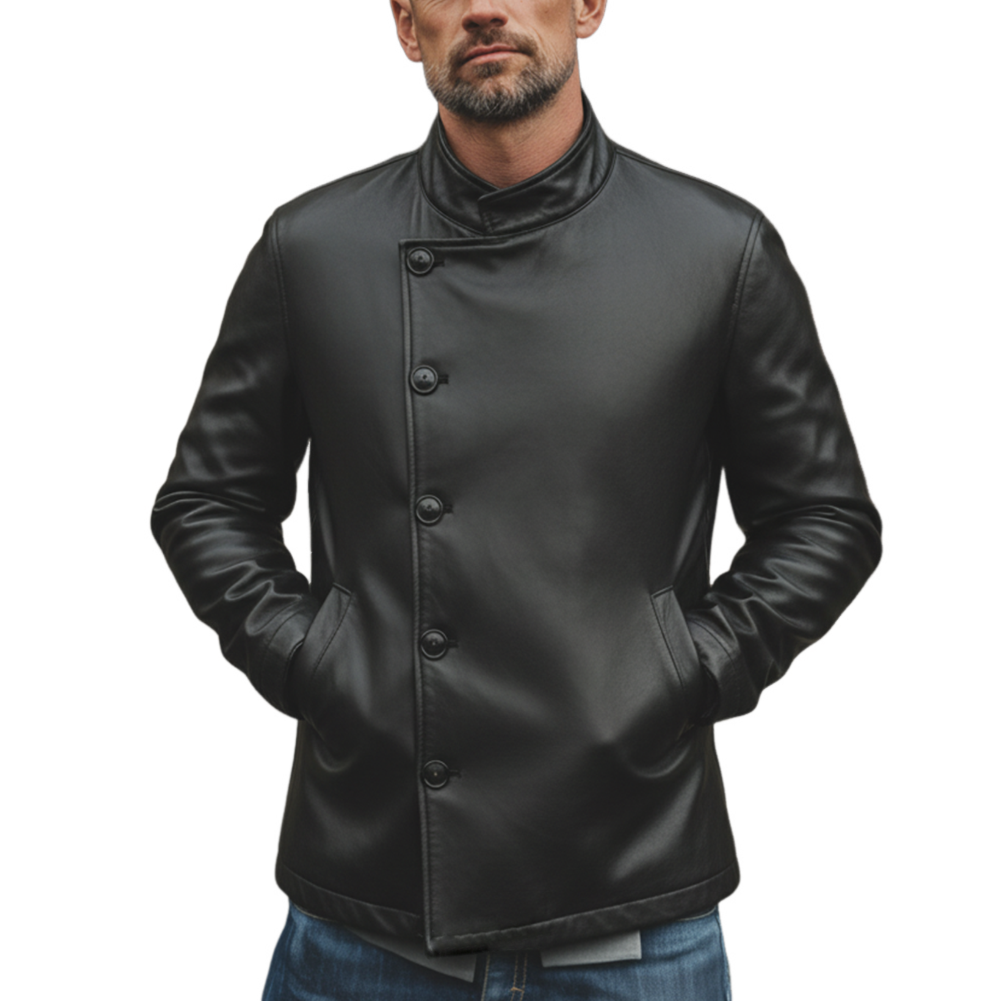 Men's Classic Retro Stand Collar PU Leather Jacket MTA2890K6K