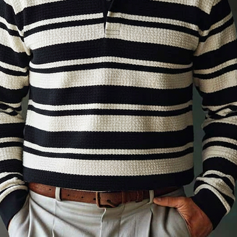 Men's Striped Casual Long-sleeved Polo Shirt MTA0126K5X