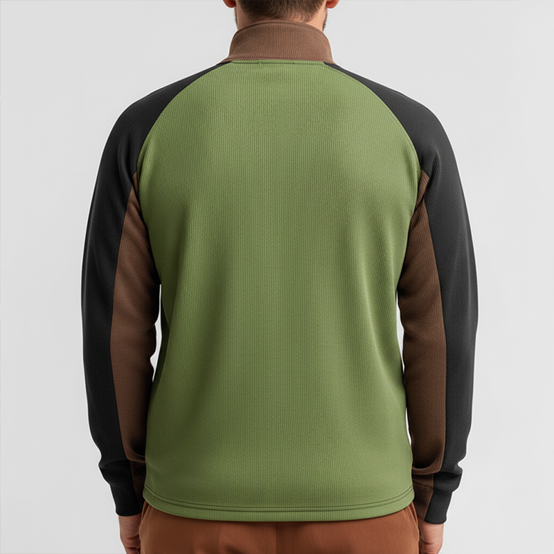 Men's Simple Retro Knitted Ribbed Patchwork Half-zip Sweatshirt MTA2786J0P