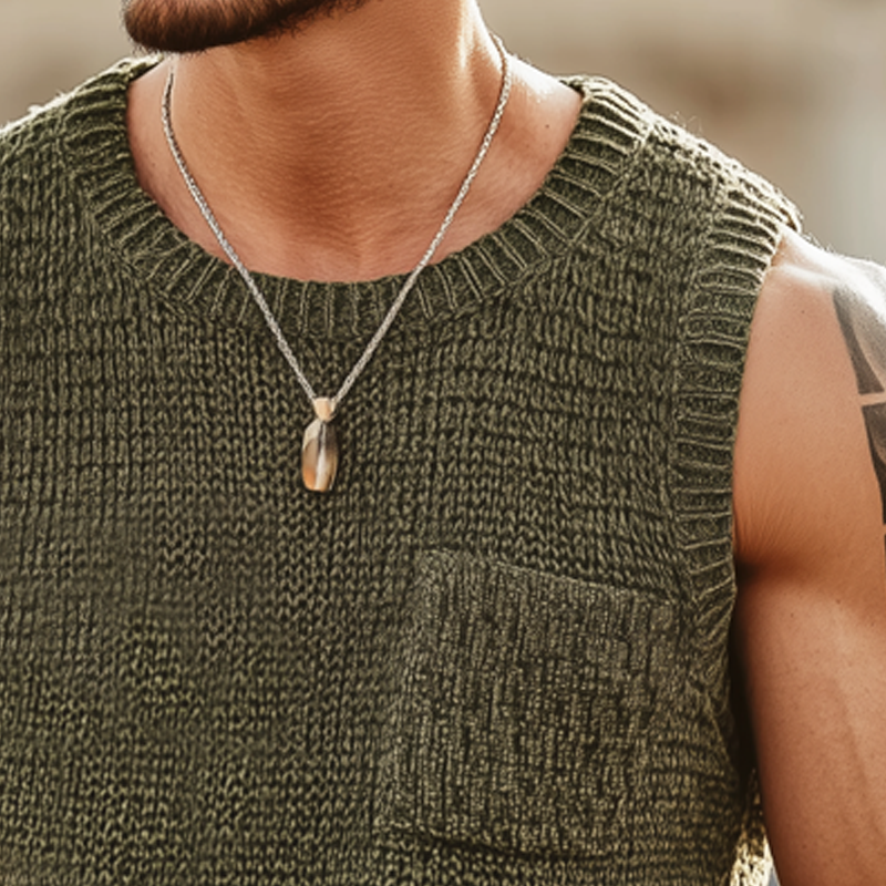 Men's Summer Solid Color Crew Neck Crochet Tank Top MTA0948G3U