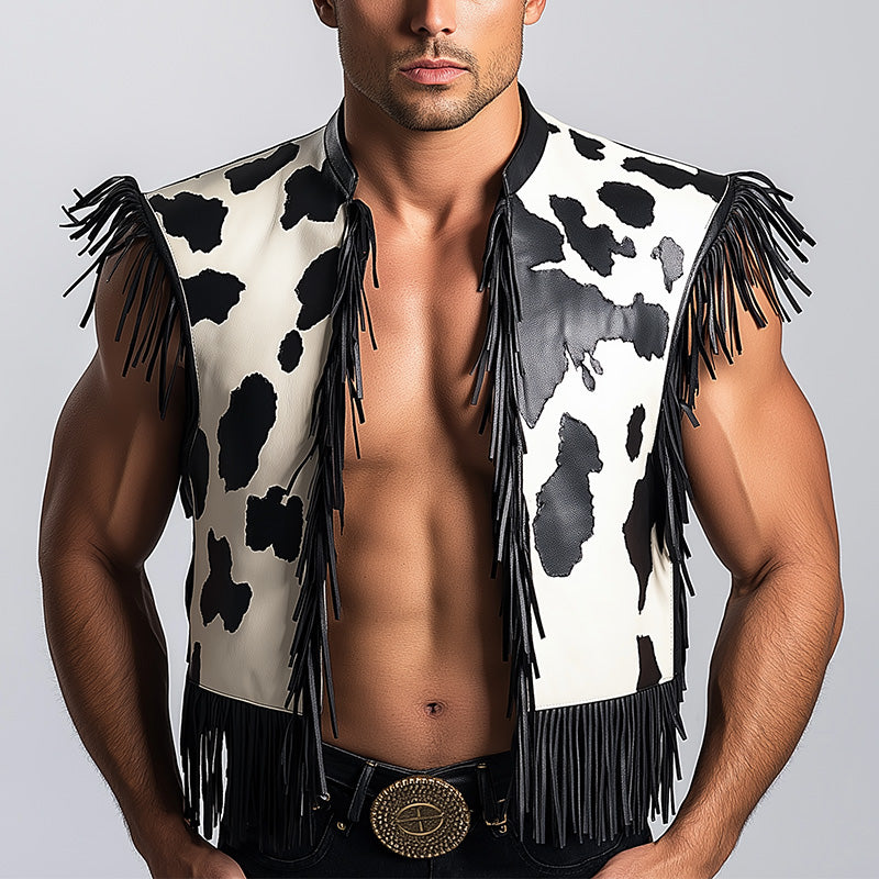 Men's Summer Western Cowboy Style Fringe Leather Vest MTA1466E6P