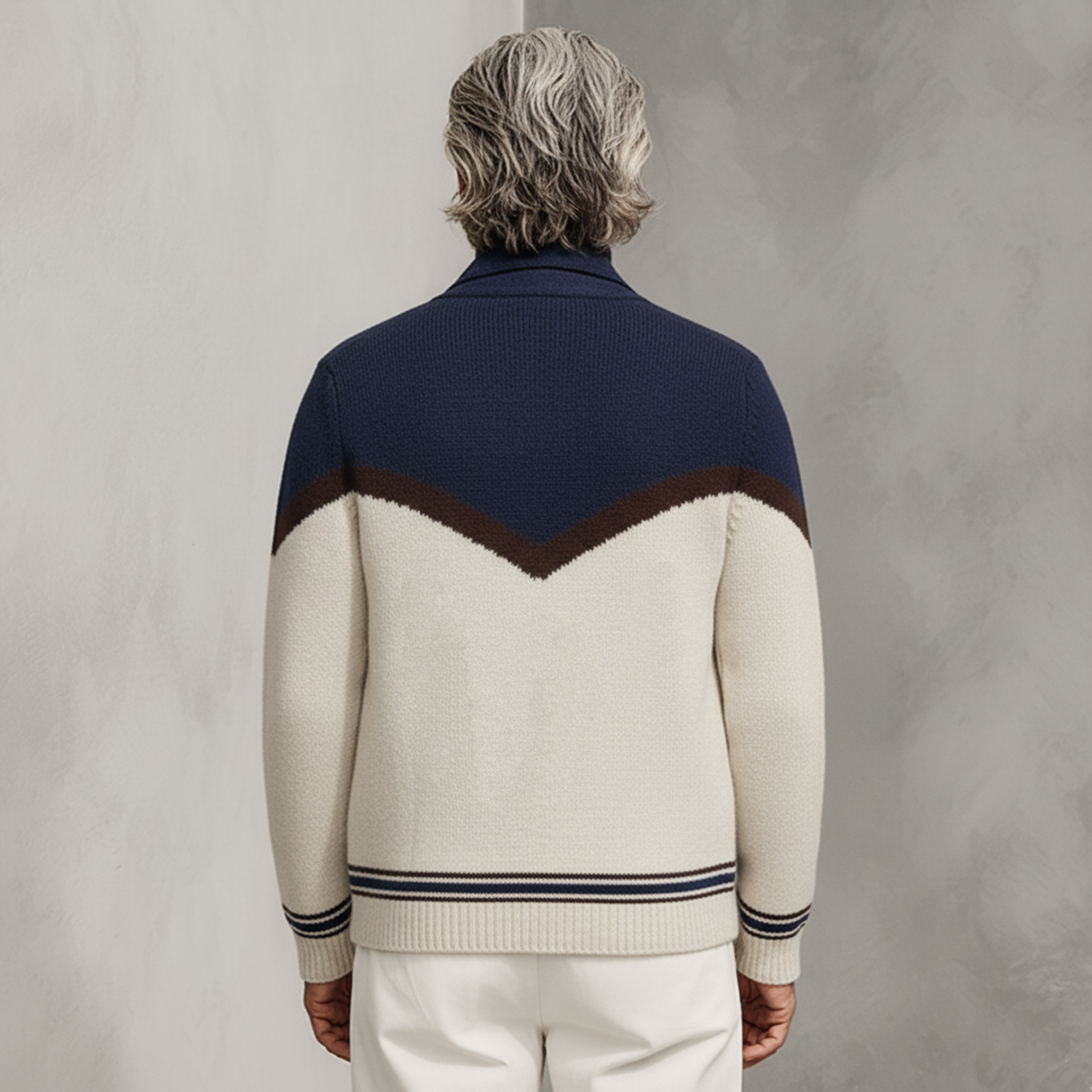 Men's Classic Old-money Style Stand-up Collar Animal Jacquard Knit Cardigan MTA0631K5K