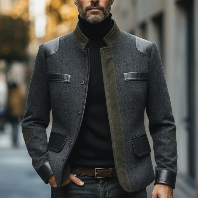 Men's Winter Retro Faux Wool And Faux Leather Button Jacket MTA1271L1P