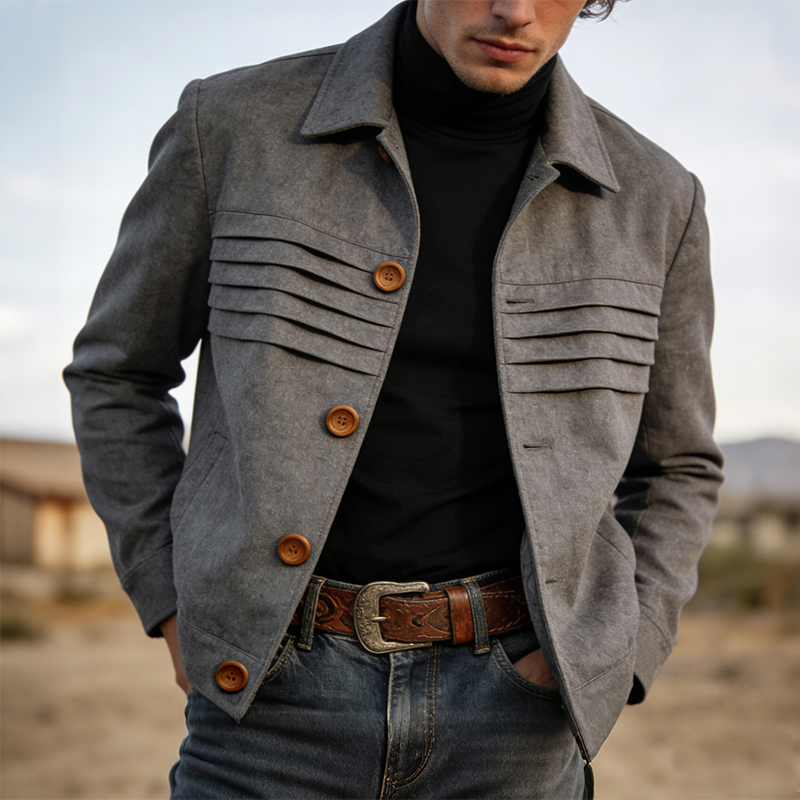 Men's Retro Casual Pleated Lapel Button Jacket MTA1116L2TO