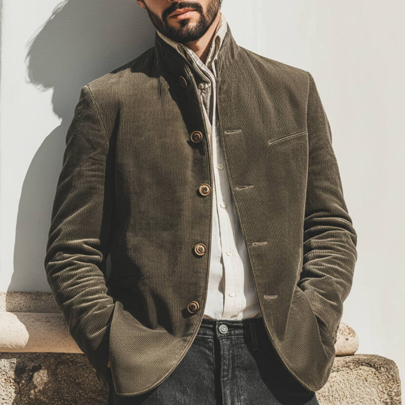 Men's Urban Style Stand-collar Corduroy Button-up Jacket MTA2580K5U