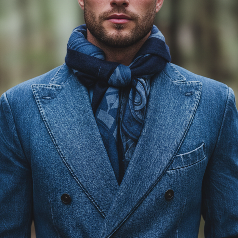 Men's Retro Minimalist Washed Denim Double-Breasted Suit Jacket MTA2142K5P