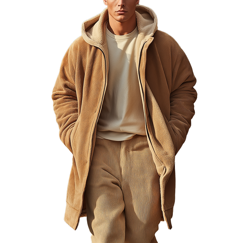 Men's Retro Minimalist Fleece Hooded Warm Zip-Up Coat MTA0123K8P