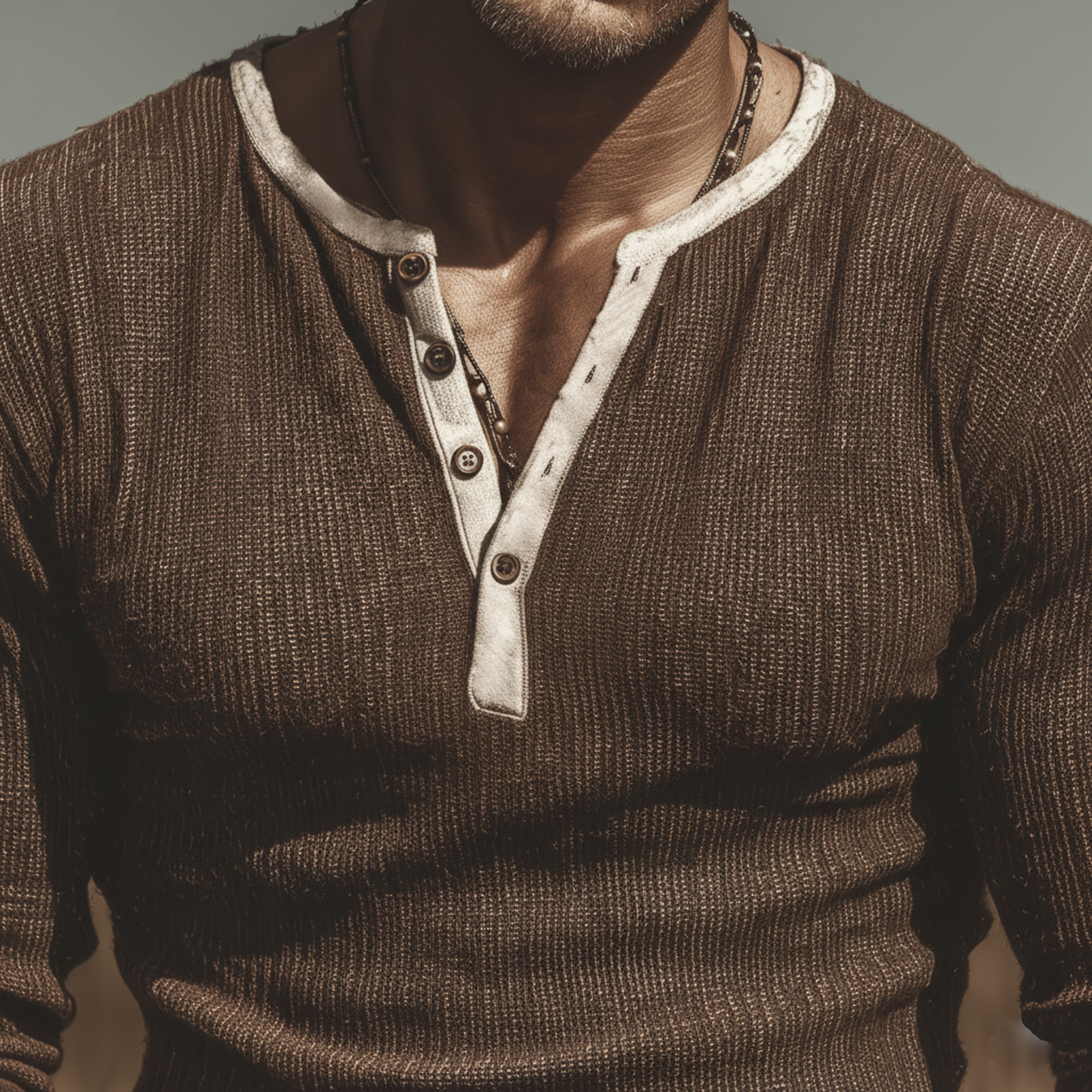 Men's Classic Casual Henley Neck Ribbed Slim-fit Long-sleeved T-shirt MTA1717L9K