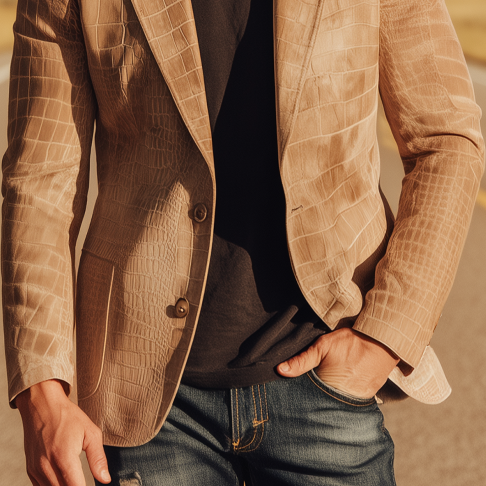 Men's Classic Retro Western Style Textured Matte Leather Single-breasted Slim-fit Blazer MTA0518H6K