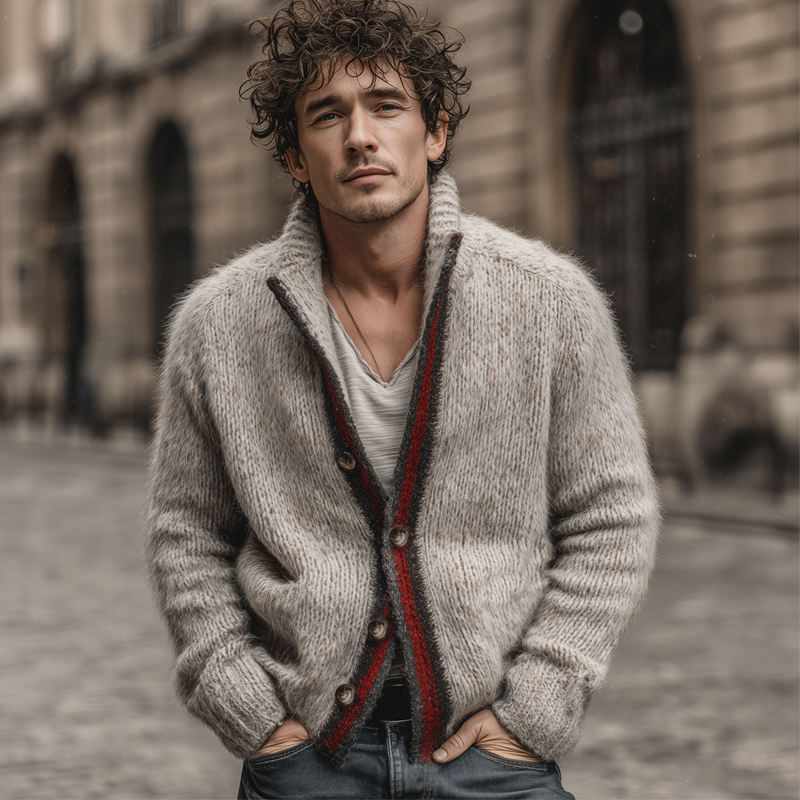 Men's Classic Color-blocked Stand-up Collar Button-down Knit Cardigan MTA2910J8U