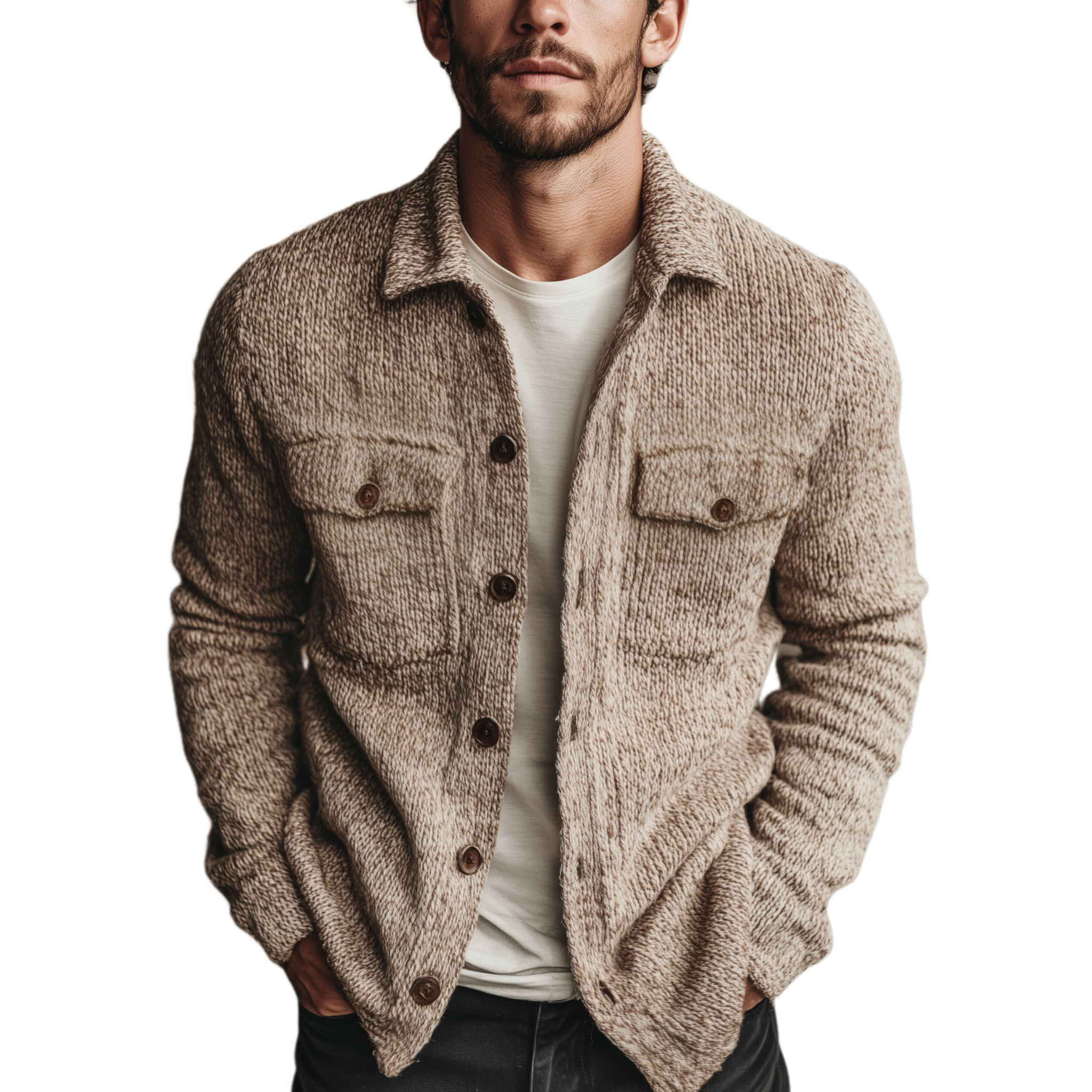 Men's Classic Casual Lapel Shirt-style Knit Cardigan MTA2502J5K