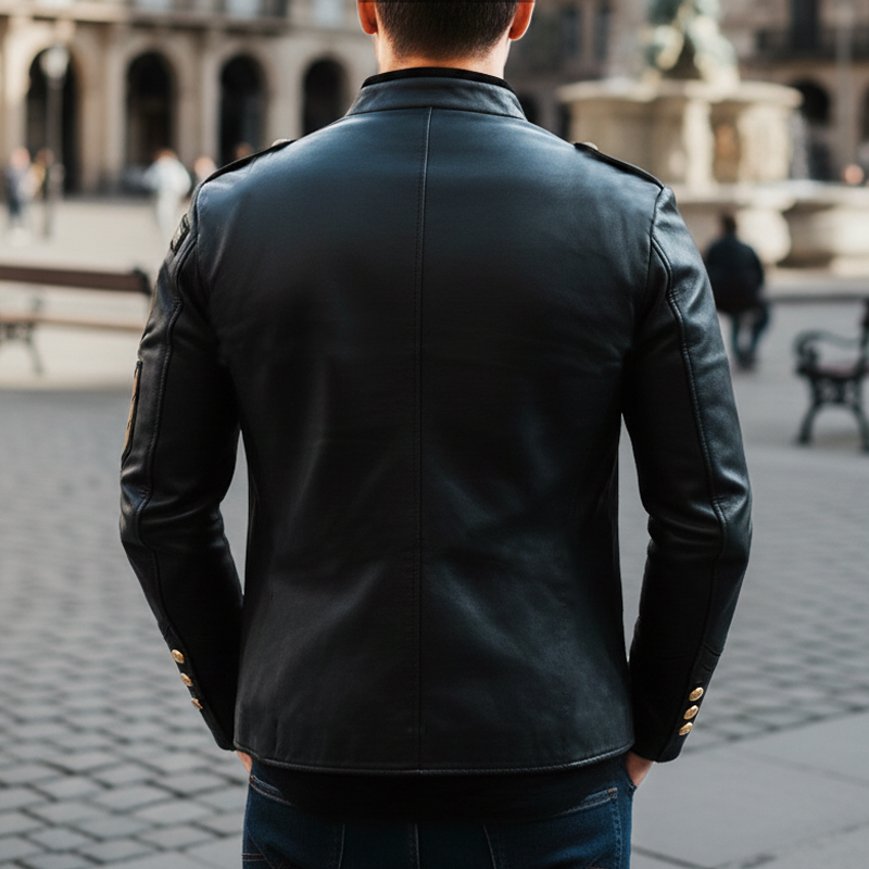 Men's Vintage Stand-up Collar PU Leather Zip-up Jacket MTA2230I8U