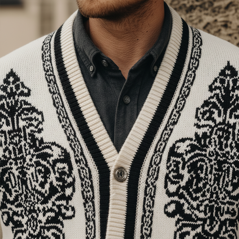 Men's Winter Fashion Exquisite Knitted Jacquard Cotton Yarn Cardigan MTA1661J4P