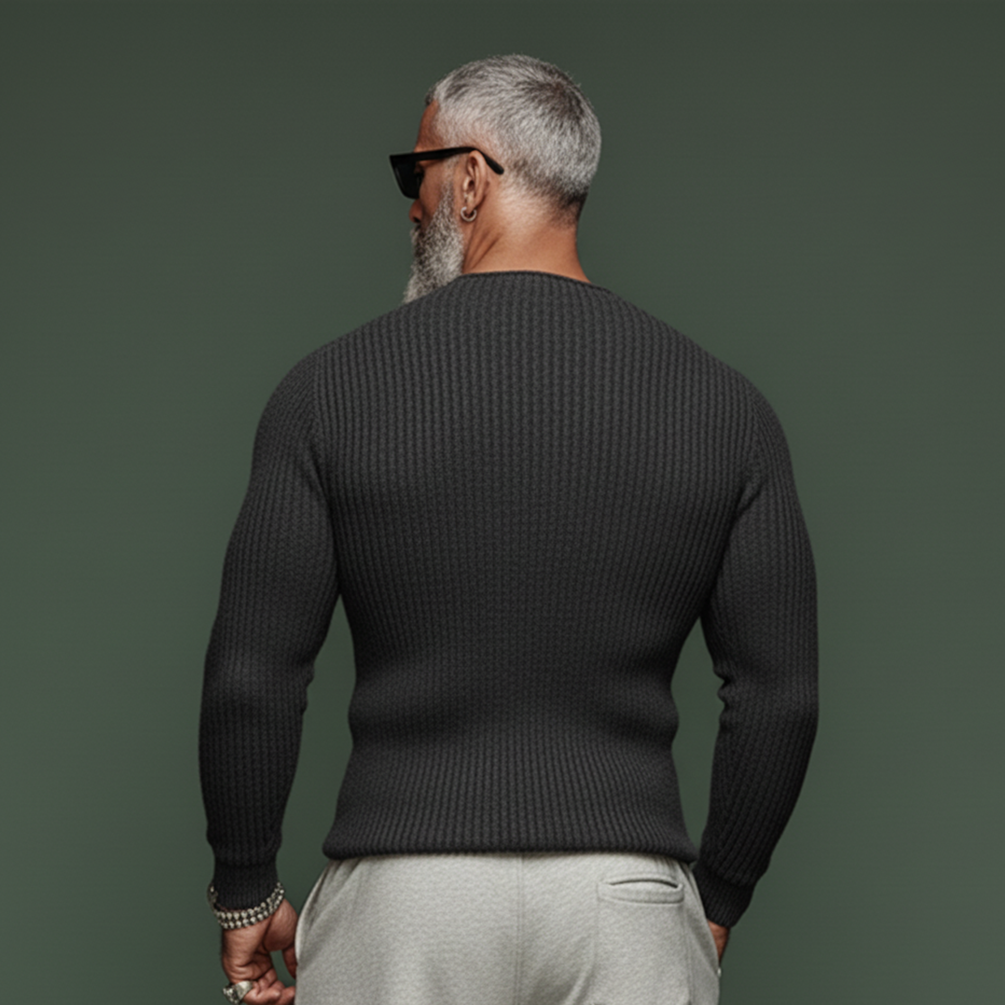 Men's Classic Casual Tough Style Round Neck Shoulder Button Design Slim Fit Sweater MTA2835J9K