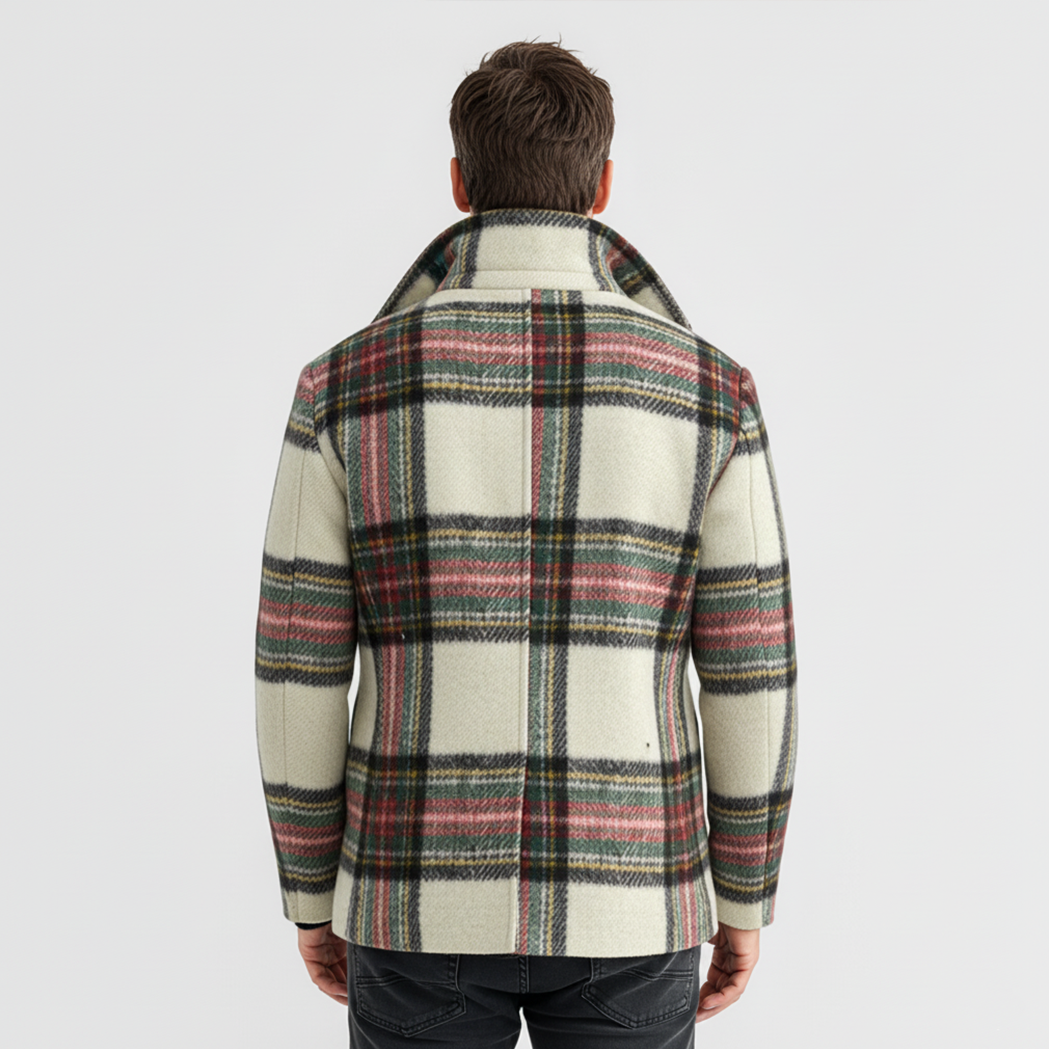 Men's Classic Lapel Christmas Party Plaid Wool Double Breasted Jacket MTA3025I3K