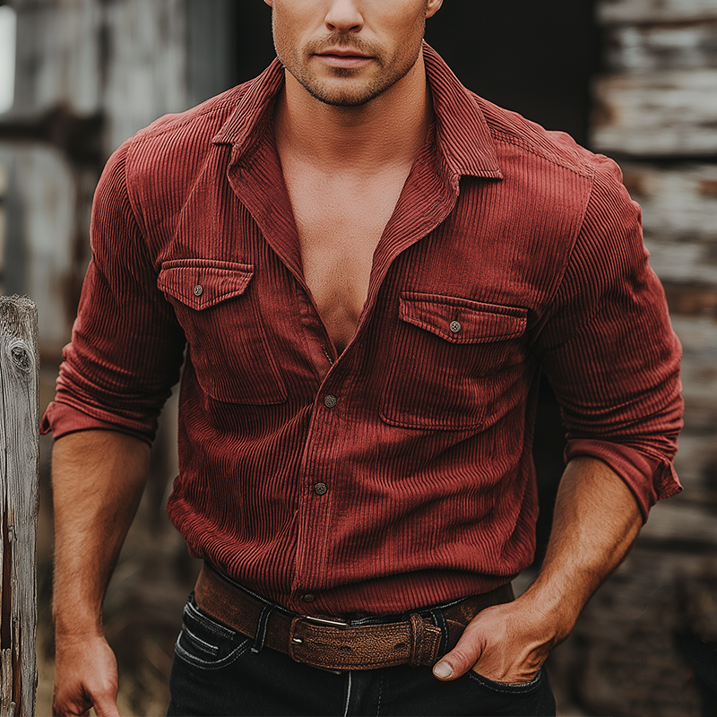 Men's Retro Corduroy Button-Up Shirt MTA1963K0P