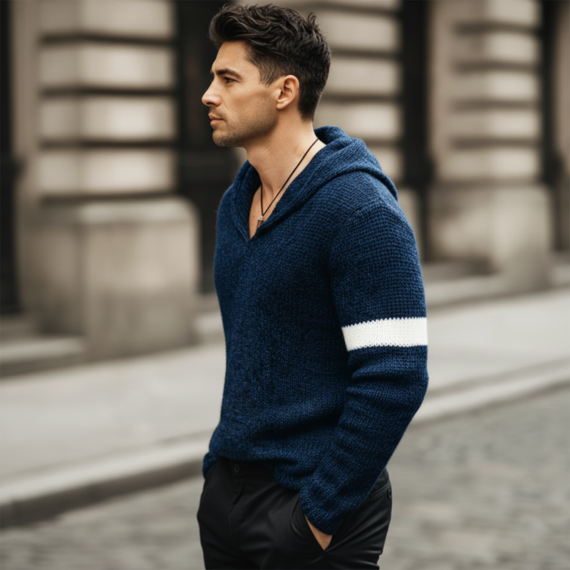 Men's Urban Casual Ocean Striped Knit Hoodie MTA0896L9U