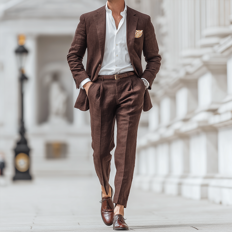 Men's Retro Casual Cotton Linen Blazer Two-Piece Set MTZ0484B4TO