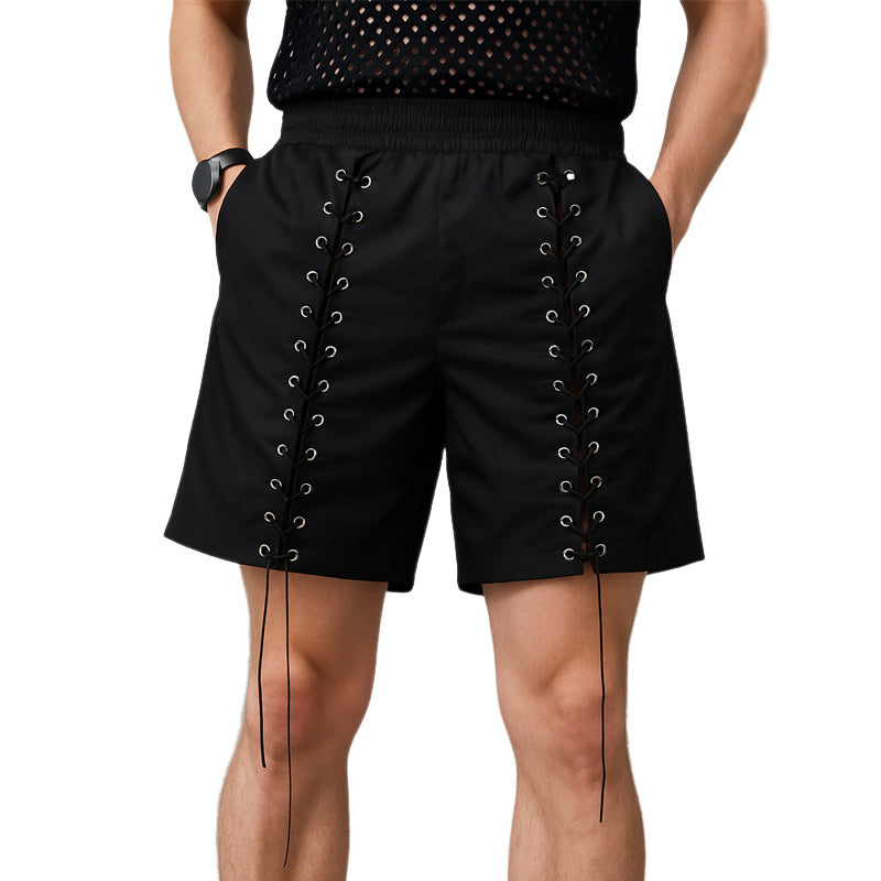 Men's Summer Fashion Casual Black Lace-Up Shorts MTA2870E1U