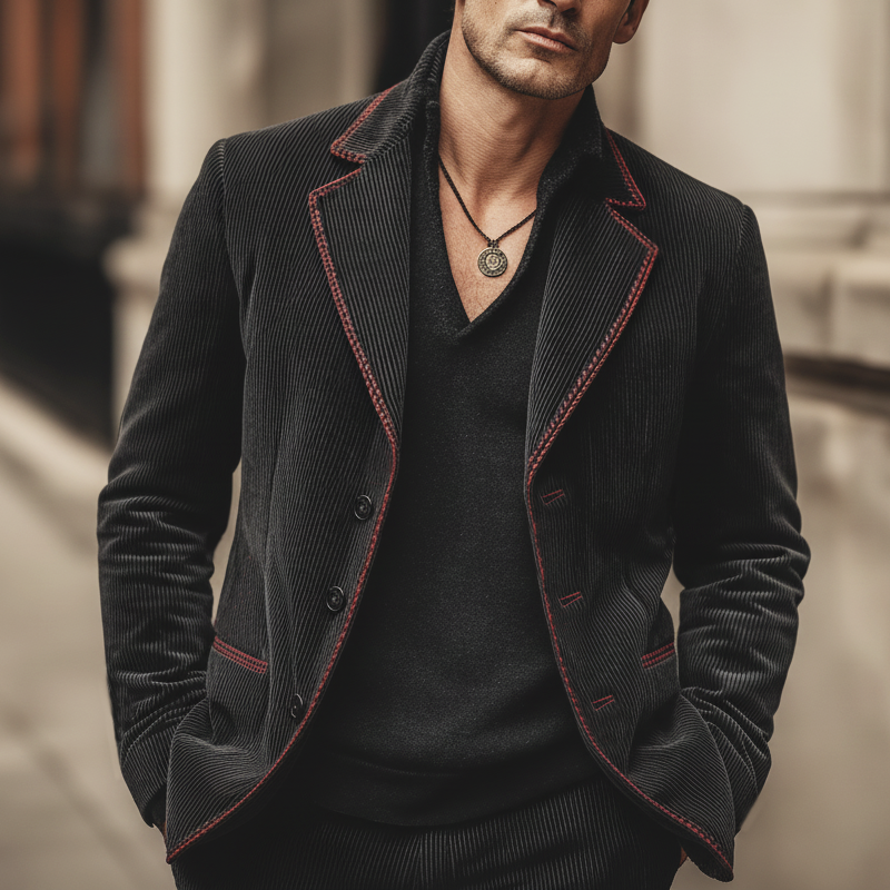 Men's Classic Business Corduroy Three-button Embroidered Blazer MTA1618L3U