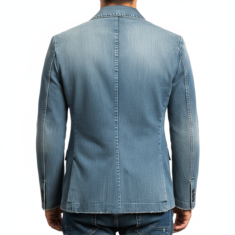 Men's Stylish Double-breasted Double-slit Distressed Denim Blazer MTA2482J9U