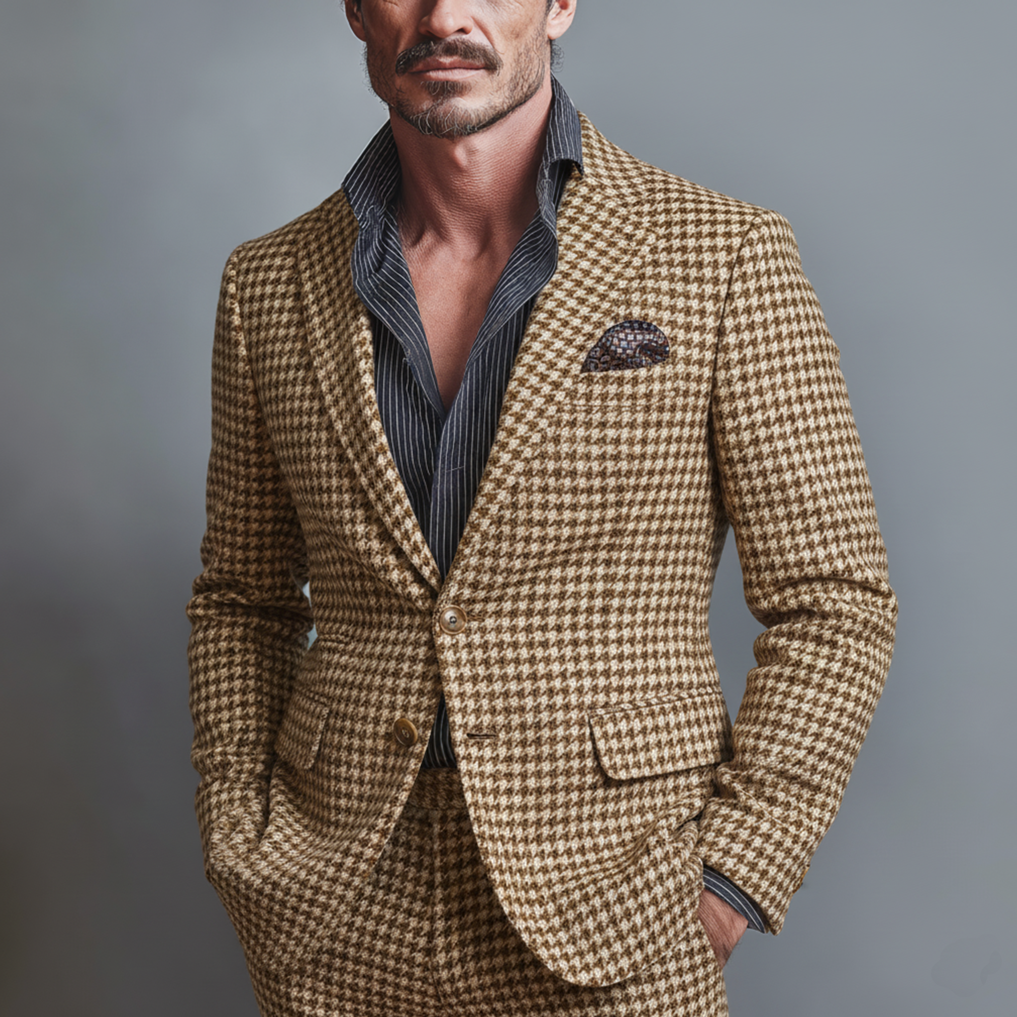 Men's Classic Retro Single-breasted Houndstooth Wool Slim-fit Blazer MTA2620K3K