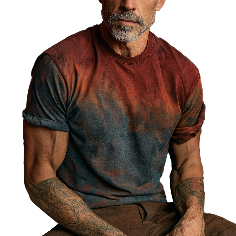 Men's Summer Distressed Gradient Printed Cotton Blended Short Sleeve T-Shirt MTA0886G1P