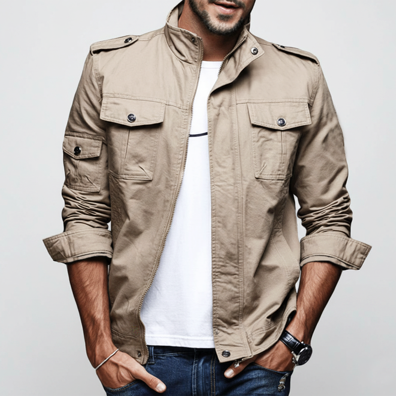 Men's Classic Cotton Multi-pocket Stand-collar Zip-up Jacket MTZ0430A3U