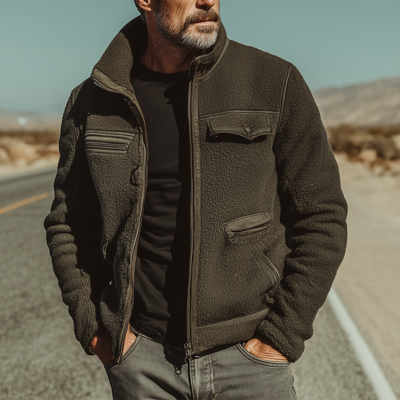 Men's Autumn And Winter Vintage Sherpa Zipper Jacket MTA1108I5P