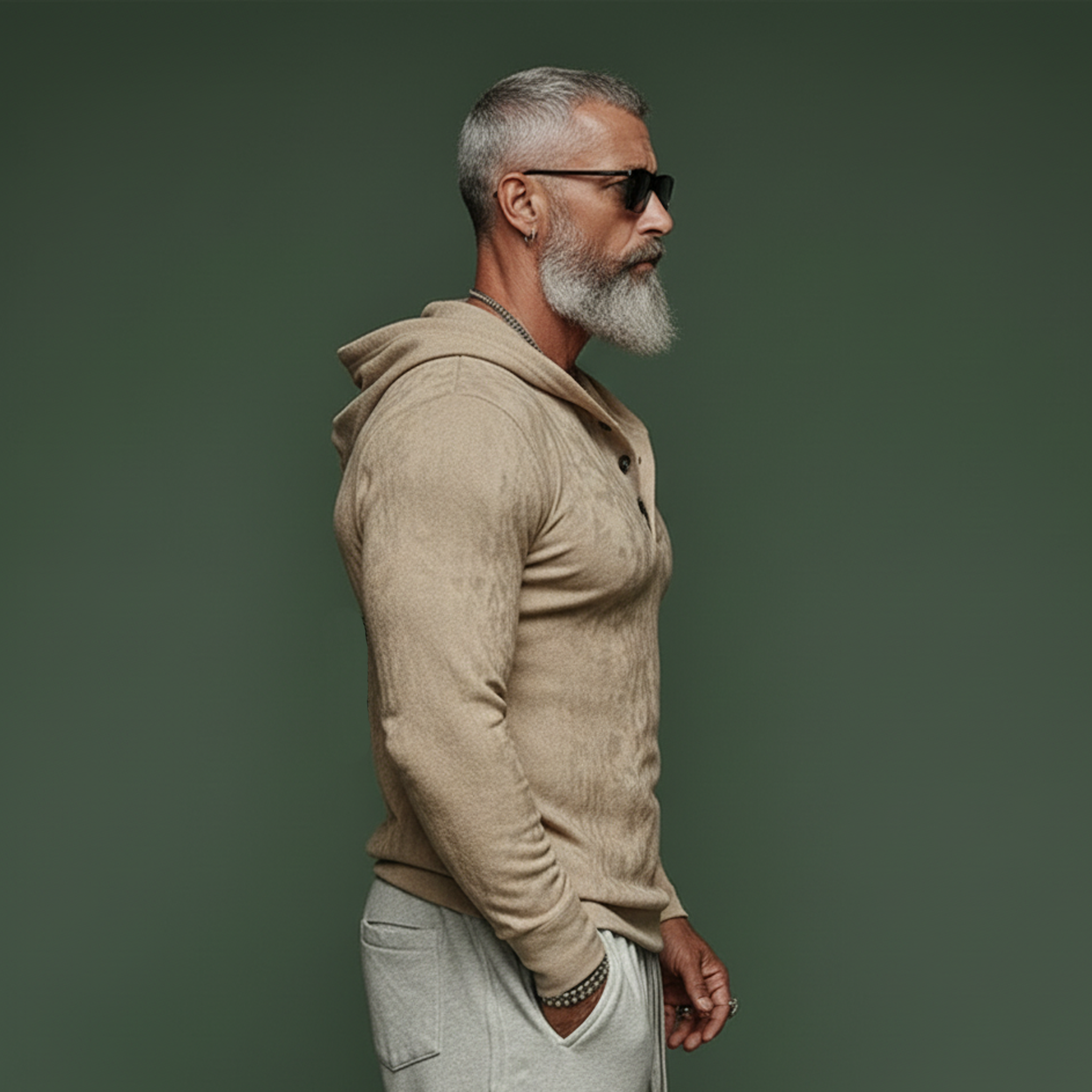 Men's Classic Casual Faux Suede Hooded Henley Neck Long-sleeved T-shirt MTZ0443A2K