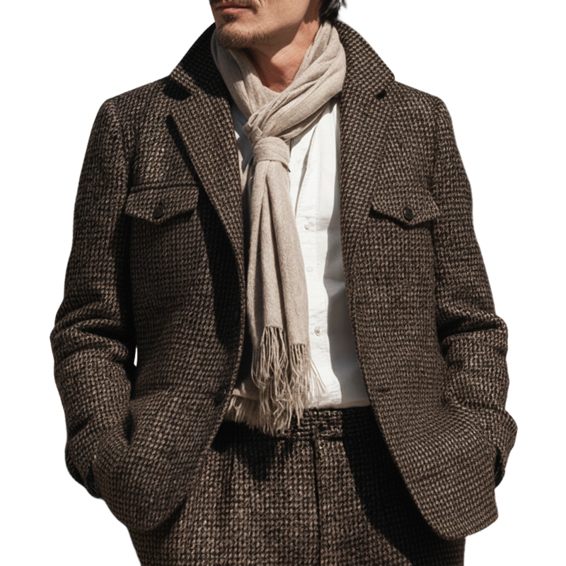 Men's Retro Plaid Two-Button Notched Collar Jacket MTA2161K6U